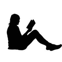 Silhouette Of A Relaxed Woman Reading A Book While Sitting Down vector