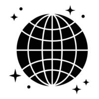 Black Globe Grid With Stars And Dots Shining Symbol Concept vector
