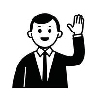 Smiling Businessman Waving Hand Friendly Greeting Simple Black And White Illustration vector
