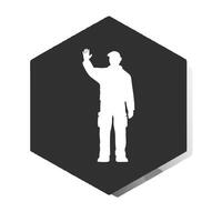 Icon Of Worker Waving Hand On Hexagon Shape With Shadow vector