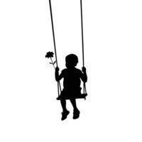 Child On A Swing Holding Flower Silhouette Simple Isolated Illustration vector