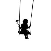 Silhouette Of A Little Girl On A Swing With A Flower Isolated vector