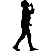 Silhouette Of A Person Walking And Drinking From A Bottle On A White Background vector