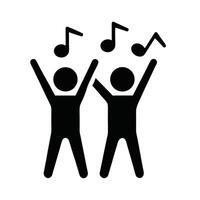 Two People Celebrating With Music Notes In Simple Black And White Design vector