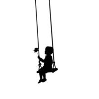 Child Silhouette On Swing Holding Flower Representing Innocence And Joy vector