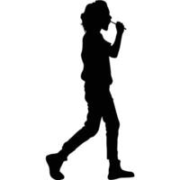 Silhouette Of A Person Walking And Brushing Teeth With Toothbrush Black And White vector
