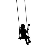 Silhouette Of A Girl On A Swing Holding Flower In A White Background vector