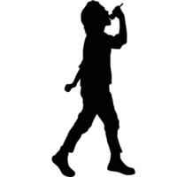 Silhouette Of Young Man Singing Holding Microphone While Walking Isolated On White Background vector