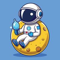 Astronaut Cartoon Sitting On Moon With Pacifier vector