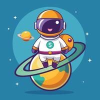 Cartoon Astronaut Character In Outer Space vector