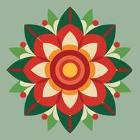 Geometric Floral Pattern In Red And Green vector