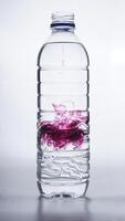 Water mixed with purple dye in plastic bottle isolated on white background photo