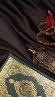 Beautiful muslim decoration for Eid al-Fitr and Ramadan on black fabric background photo