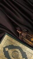 Beautiful muslim decoration for Ramadan and Eid al-Fitr on black fabric background photo