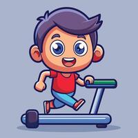 Cute Cartoon Boy Running On Treadmill Exercise vector
