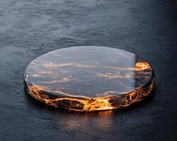Abstract round platform with glowing lava effect on a dark background photo