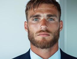 Portrait of a handsome man with a beard and freckles photo