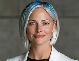Portrait of a confident woman with blue tipped hair photo