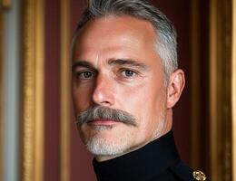 Portrait of a distinguished gentleman with a mustache in formal attire photo