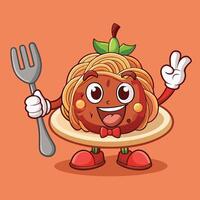 Funny Spaghetti Cartoon Character With Fork vector