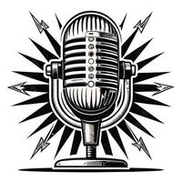 Retro Microphone With Starburst Background Graphic vector