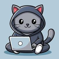Cat Hacker Cartoon Character Using Laptop vector