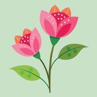Decorative Pink Flowers With Green Leaves vector