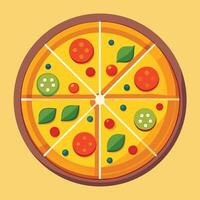 Delicious Pizza With Different Toppings Flat Design vector