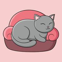 Gray Kitten Napping On A Pink Couch vector