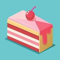 Slice Of Isometric Cake With Cherry vector