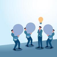 A man thinks and comes out with a light while another brings a dead light. A metaphorical illustration of being different from others, unique and having initiative. vector