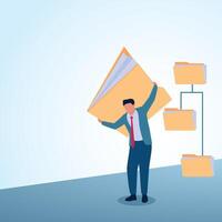 A man carrying a large folder on his head. A metaphorical illustration for data archiving, file organization and document access. vector