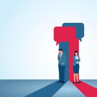 Man and woman back to back under chat bubble. A metaphorical illustration of communication breakdown, misunderstanding and disagreement. vector