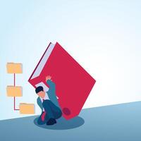A man holding a large red binder. A metaphorical illustration for data archive, file organization and document access. vector