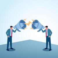 Two men with megaphones shouting at each other. A metaphorical illustration of communication breakdown, misunderstanding and disagreement. vector