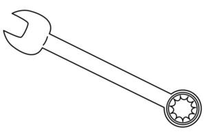 and drawn doodle combination wrench illustration with an open-end and a box-end vector