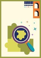 Magnifying Glass Examining a Puzzle Piece, Concept of Finding Solutions vector
