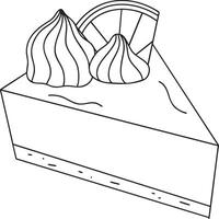 A simple line art drawing of a slice of cake with two dollops of cream or meringue on top and a citrus slice vector