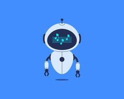 Robot with music notes and staff on screen. illustration for AI, music technology, chatbot interface and creative sound design concepts vector