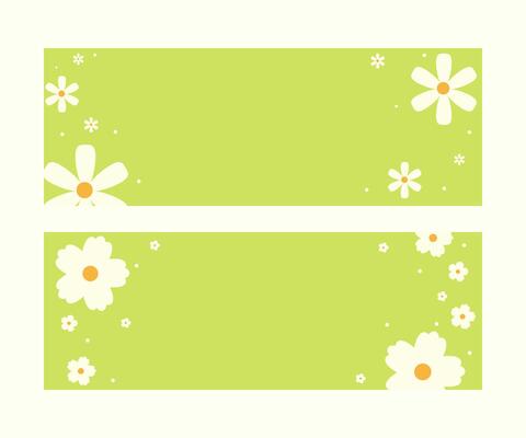 Horizontal green floral background with copy space and white blossoms. illustrations set for spring designs, invitations, and natural themes