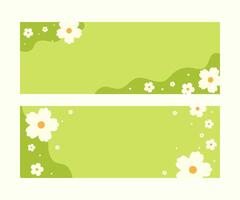 Horizontal green floral background with copy space and white flower. illustrations set for spring designs, invitations, and natural themes vector