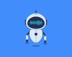 Robot with audio waveform on screen. illustration for AI assistant, speech recognition and voice command interface vector