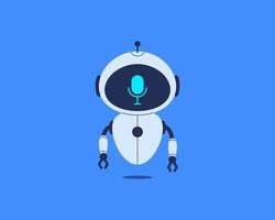 Robot with microphone icon on screen. illustration for voice assistant, speech recognition and AI communication vector