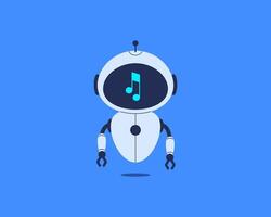 Robot with music note displayed on screen. illustration for AI, sound recognition, music tech and digital assistant design vector