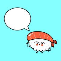 An adorable cartoon sushi character with a speech bubble, ready to share a message on a vibrant blue backdrop. vector