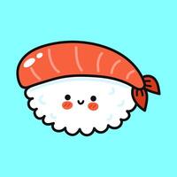 A happy and cute cartoon sushi character with a smiling face on a bright, blue background. vector