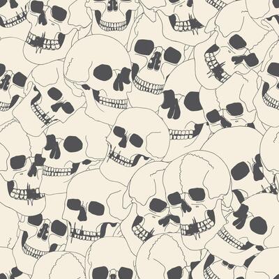 Monochrome seamless pattern with stylized skulls. Artistic background with realistic skulls for textile, decoration, halloween, wrapping, packaging, wallpaper, scrapbook