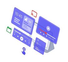 Smart Speaker. Virtual assistant with multiple screens. Isometric Touchscreen Display. Modern Touchscreen Hub for Smart Living. illustration vector