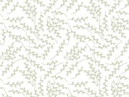 Seamless pattern featuring delicate green branches with leaves on a crisp white background. Ideal for textiles, packaging, digital projects, and design work, adding a fresh and natural touch to your. vector
