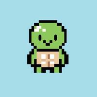 A pixel art illustration of a cute green turtle standing with a smiling face vector